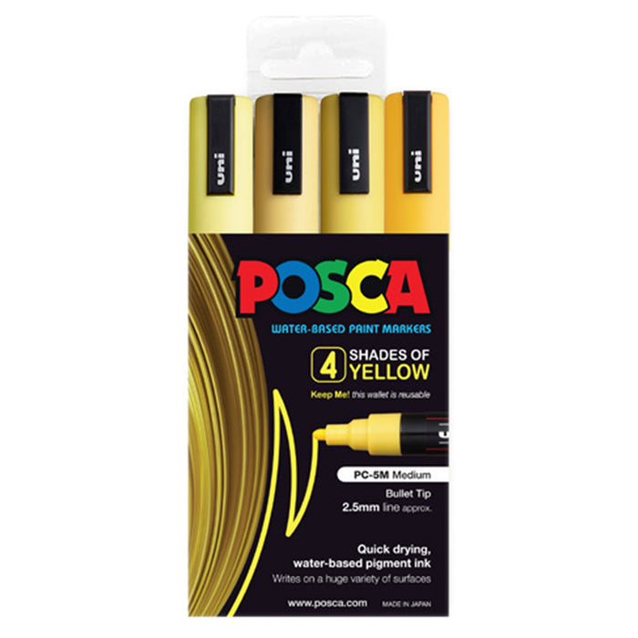 POSCA COLORING PEN SHADES OFYELLOW PK 4 GIFT PACK  - PC5M4PSHY