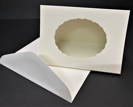 PK 50 IVORY DECKLE OVAL CUTOUT 3 PANEL CARD & ENV - OVD3 BULK