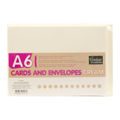 COUTURE CREATIONS A6 CARD & ENV PK 50 CREAM - CO723931