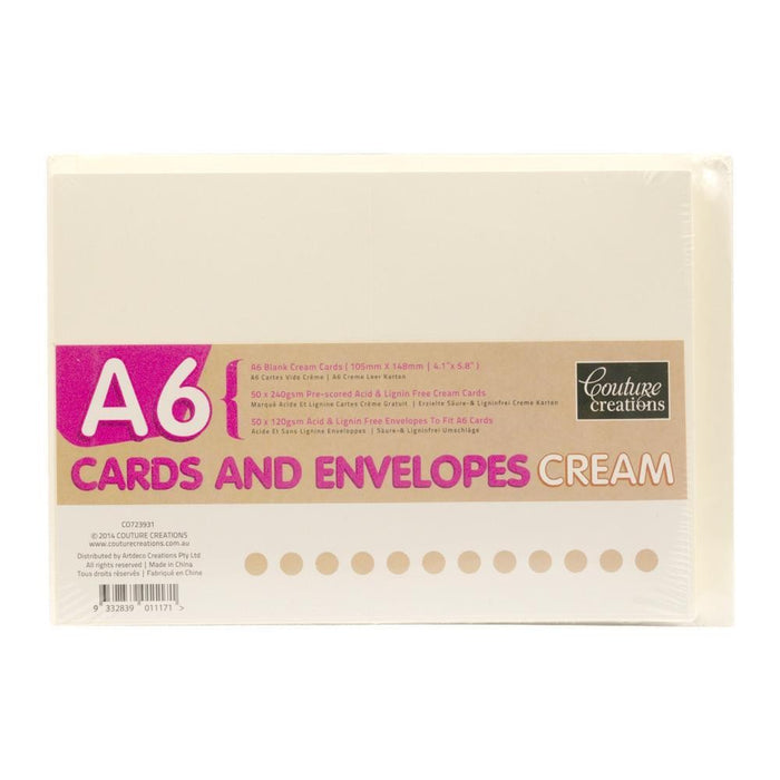 COUTURE CREATIONS A6 CARD & ENV PK 50 CREAM - CO723931
