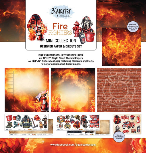 3 QUARTER DESIGNS 12 X 12 PAPER  PACK FIRE FIGHTER - 3QD-FF-MC-MTNP