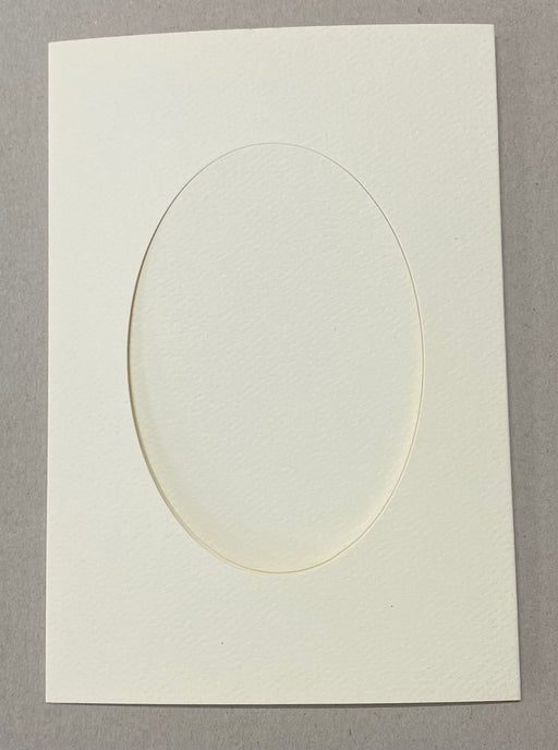 STANDARD OVAL CUTOUT 3 PANEL IVORY TEXTURE CARDS 90 X 70MM & ENV PKT 50 - OV2 BULK