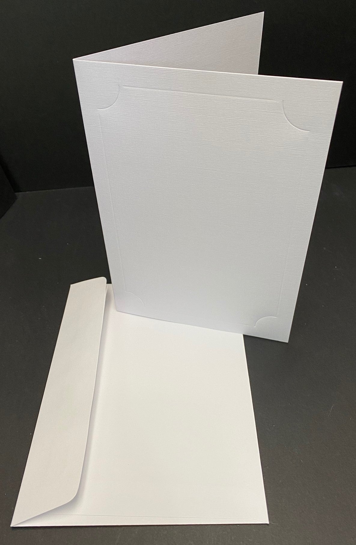 PK50 PHOTO SLOTTED WHITE LINEN CARDS & ENV - PS25 BULK — Bevs Cross Crafts