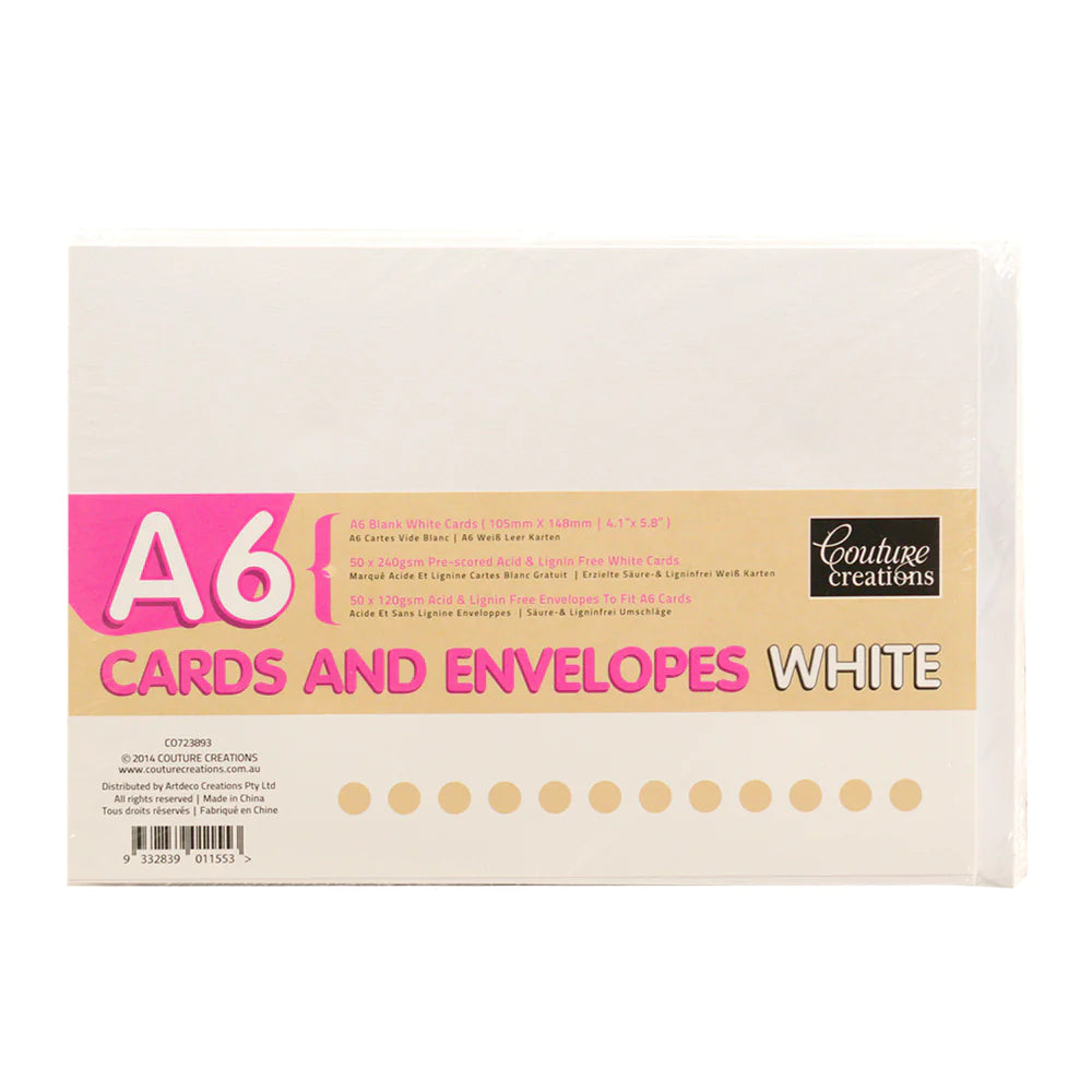 COUTURE CREATIONS A6 CARD & ENV PK 50 WHITE - CO723893