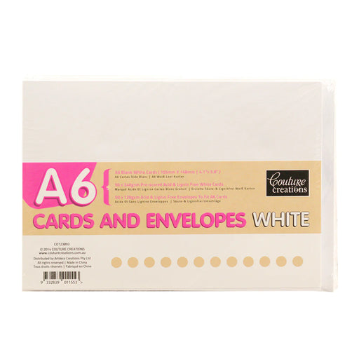 COUTURE CREATIONS A6 CARD & ENV PK 50 WHITE