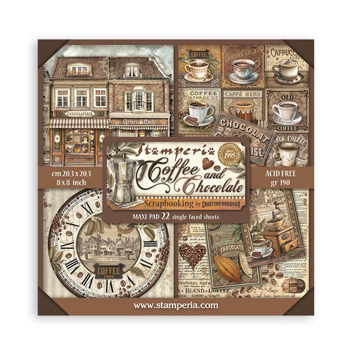 STAMPERIA 8 X 8 PAPER PACK 22 SHEETS COFFEE AND CHOCOLATE - SBBSXB01