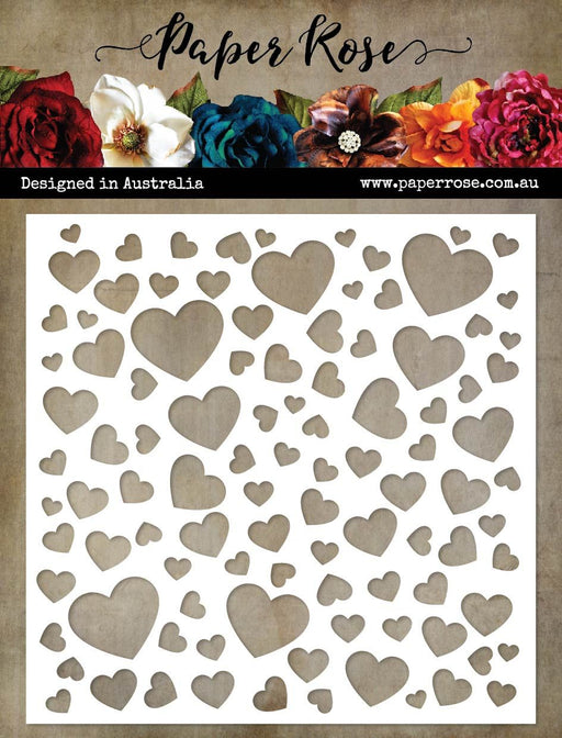 PAPER ROSE STENCIL 6 X 6 SCATTERED HEARTS - 20991