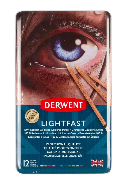 DERWENT LIGHTFAST PENCIL TIN 12 ASSORTED COLOURS - 2302719