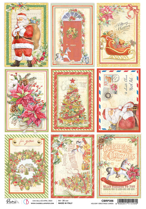 CIAO BELLA RICE PAPER A4 PIUMA HOLIDAY GREETINGS CARDS -