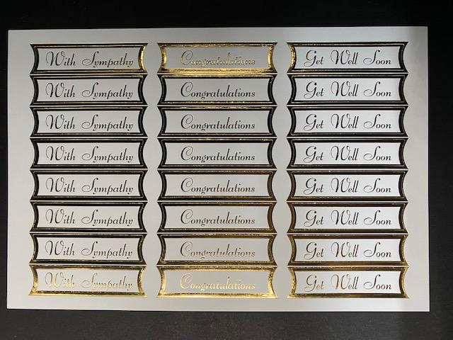 DIE CUTS WITH SYMPATHY CONGRATULATIONS  GET WELL GOLD/WHITE