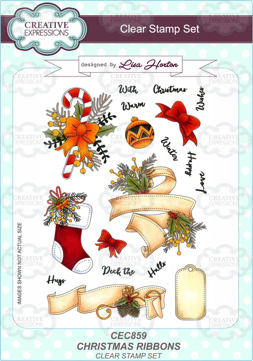 CREATIVE EXPRESSIONS CHRISTMAS RIBBONS 6 IN X 8 IN CLEAR STA - CEC859