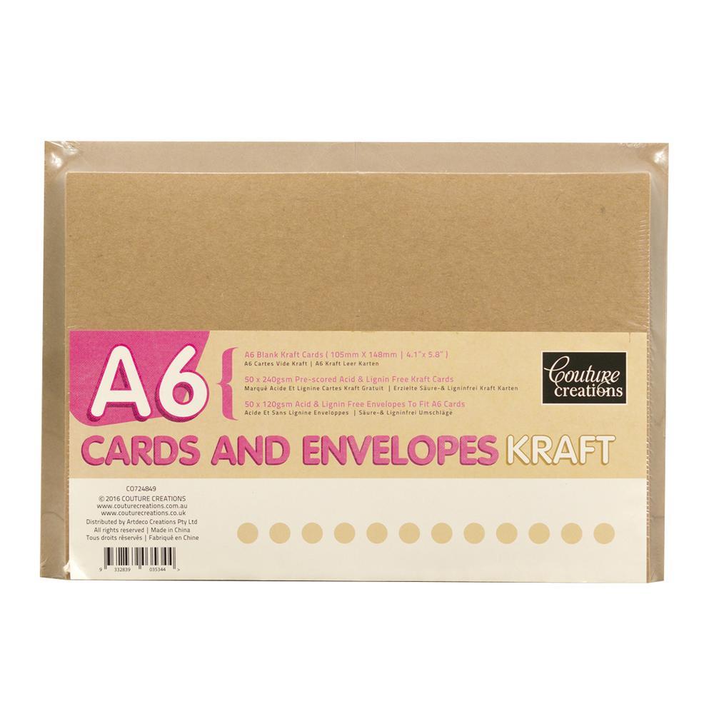 COUTURE A6 BLANK KRAFT CARDS & ENVELOPES X50