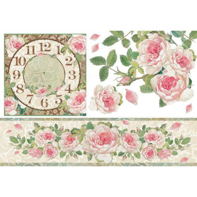 STAMPERIA A3 RICE PAPER  CLOCK WITH ROSES