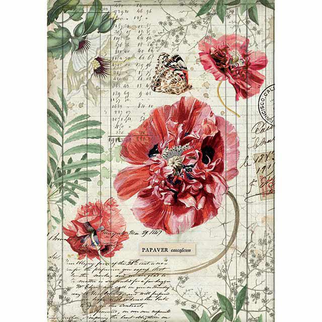STAMPERIA A4 RICE PAPER POPPIES