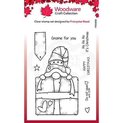 WOODWARE CLEAR SINGLES GNOME GIFT 4 IN X 6 IN STAMP - FRS866