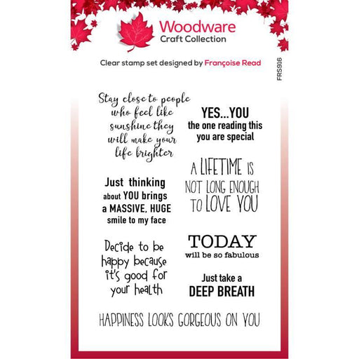 WOODWARE CLEAR SINGLES HAPPY MOTIVATION 4 IN X 6 IN STAMP - FRS916