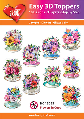 HEARTY CRAFTS EASY 3D TOPPERS FLOWERS IN CUPS - HC13053