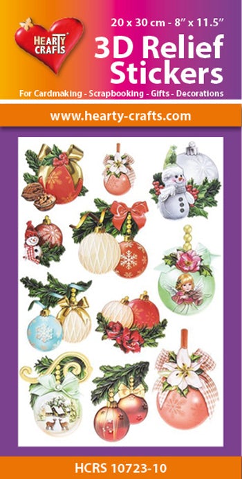 HEARTY CRAFTS 3D RELIEF STICKERS XMAS BALLS - HCRS10723-10