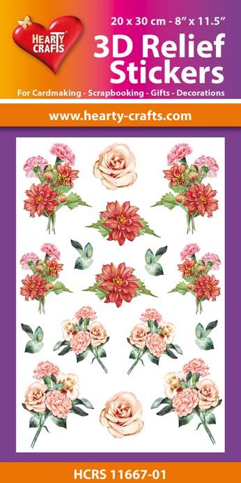 HEARTY CRAFTS 3D RELIEF STICKERS BOUQUETS OF CARNATIONS - HCRS11667-01