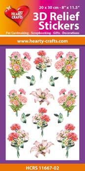 HEARTY CRAFTS 3D  RELIEF STICKERS  A4 BOUQUETS OF CARNATIONS