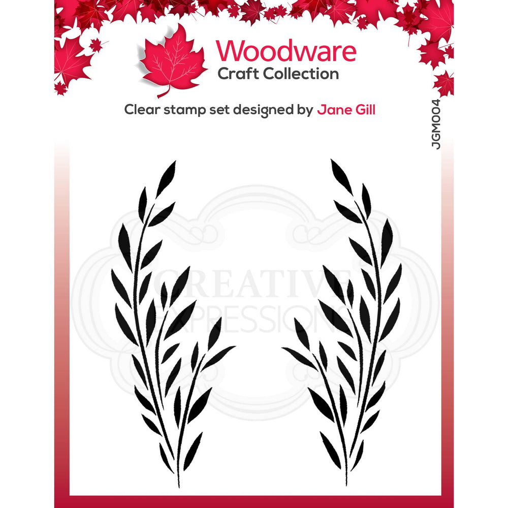 WOODWARE CLEAR SINGLES BETHANY LEAF 3.8 IN X 2.6 IN STAMP - JGM004