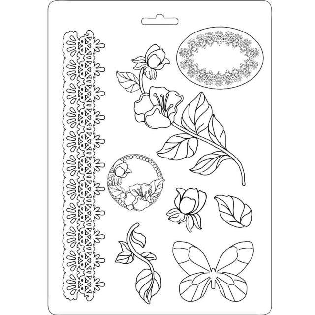 STAMPERIA SOFT MOULDS A5 ROSE BUD AND BUTTERFLIES - K3PTA529