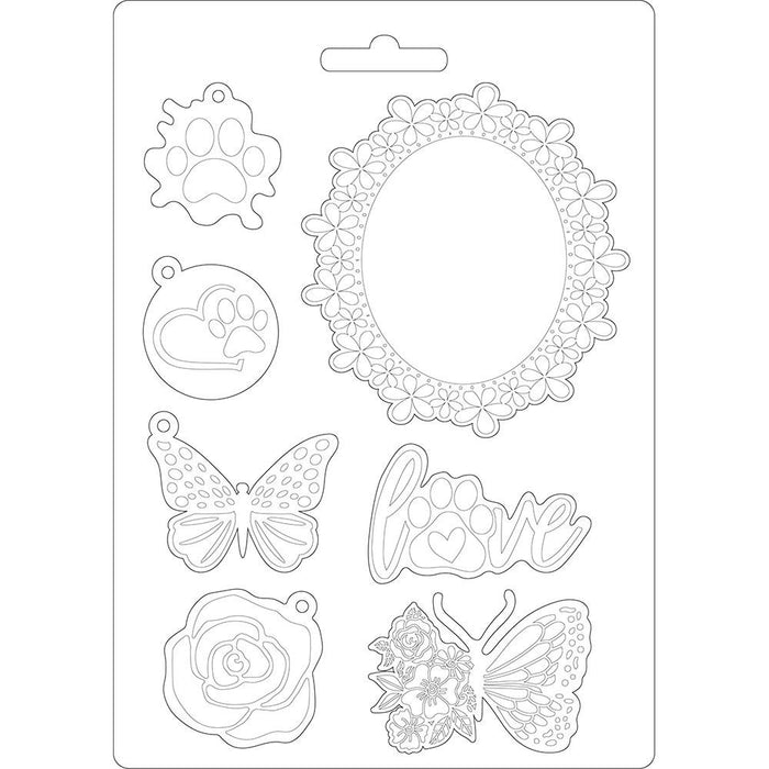STAMPERIA SOFT MOULDS A5 CIRCLE OF LOVE  FRAME BUTTERFLIES