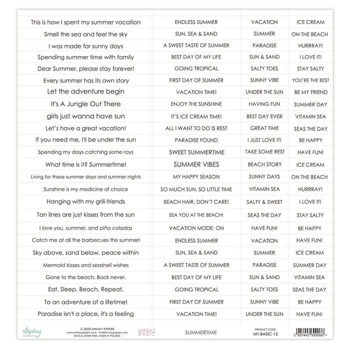 MINTAY BY KAROLA BASIC SENTIMENT SHEETS 12 - MT-BASIC-12