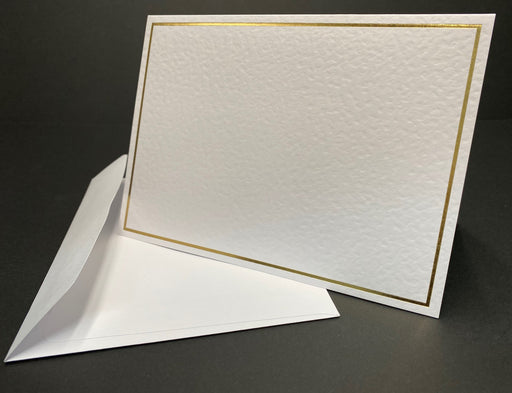 LARGE GOLD BORDER WHITE TEXT S/F0LD CARDS & ENV