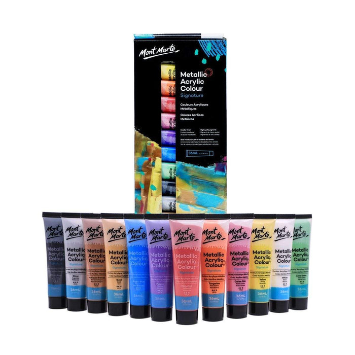 MM METALLIC WATER ACRYLIC COLOUR 12PC - PMMT1236