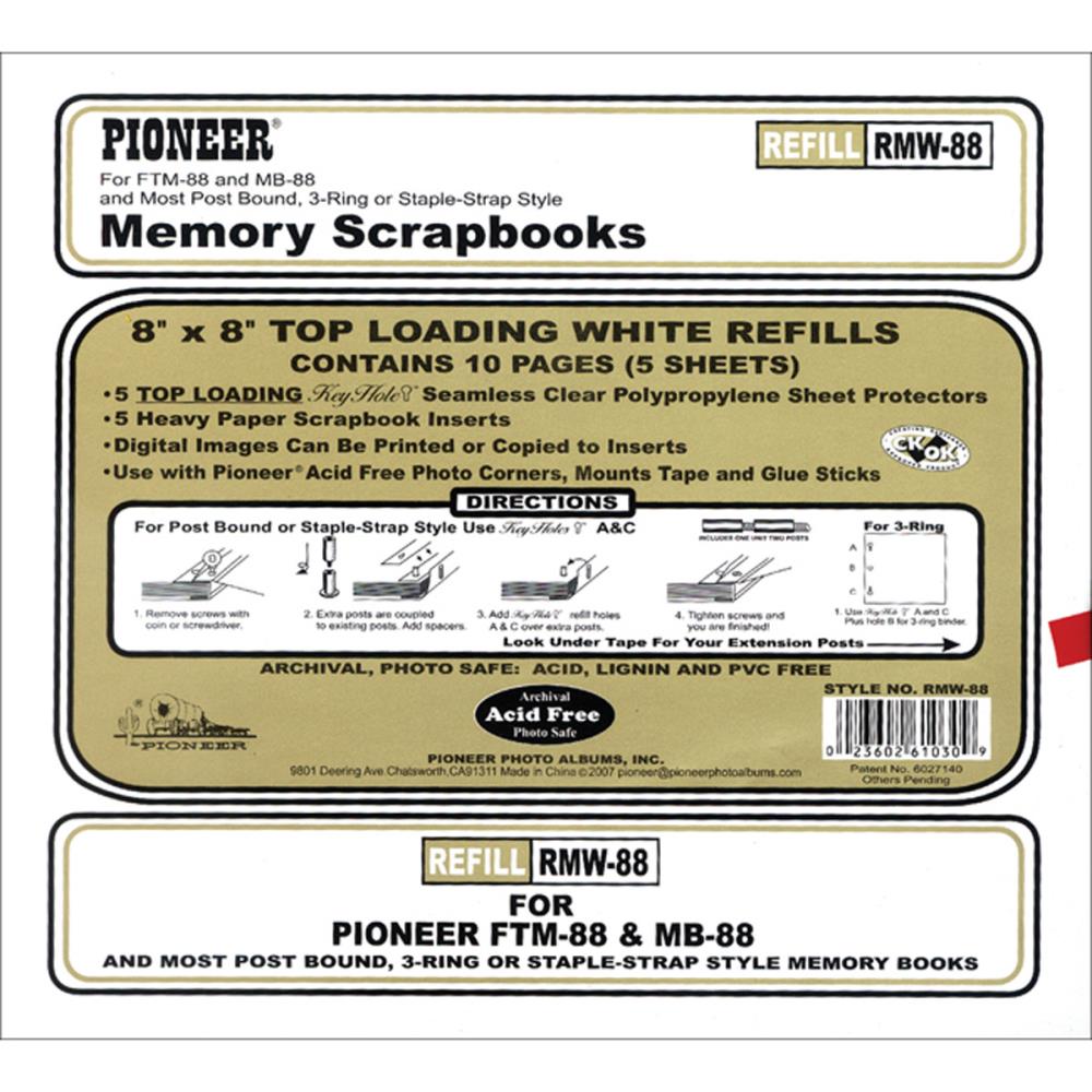 PIONEER 8X8 SCRAPBOOK REFILLS WHITE PAGES PK 10