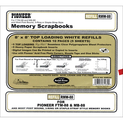 PIONEER 8X8 SCRAPBOOK REFILLS WHITE PAGES PK 10