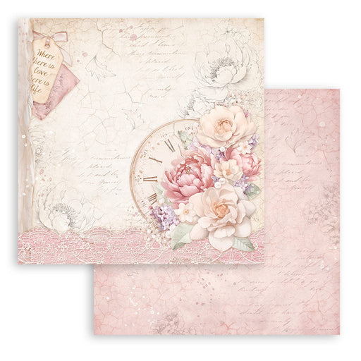 STAMPERIA 12X12 PAPER DOUBLE FACE - ROMANCE FOREVER CLOCKS - SBB974