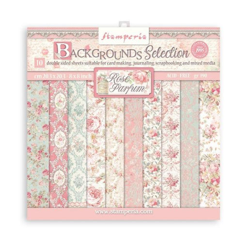 STAMPERIA 8 X 8  PAPER PACK  BACKGROUNDS SELECTION ROSE PARF