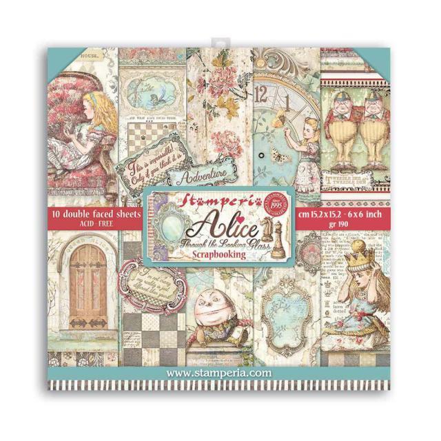 STAMPERIA 6 X 6 PAPER PACK ALICE THROUGH THE LOOKING GLASS - SBBXS02