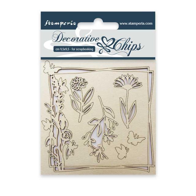STAMPERIA DECORATIVE CHIPS 9.5X9.5 CM FLOWERS AND BUTTERFLY