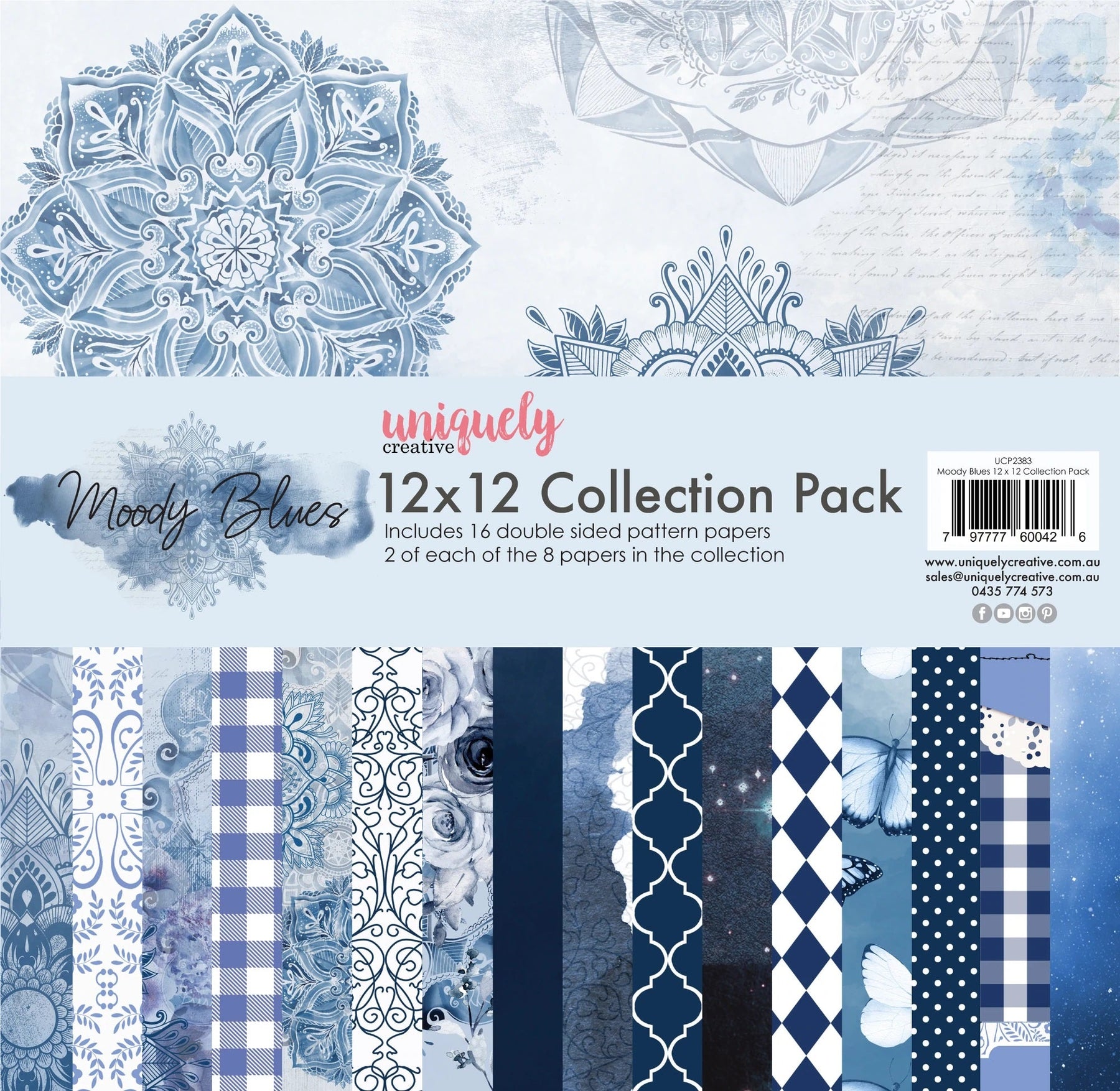 UNIQUELY CREATIVE 12 X 12 PAPER MOODY BLUES COLLECTION PACK - UCP2383